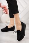 Orthopedic Pad Stretch Black Shoes with Stone Toe